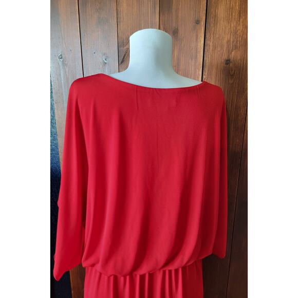 Coldwater Creek Women 14 Red Knee-Length Flutter Sleeve Dress Keyhole Neck Sleek - Picture 10 of 16